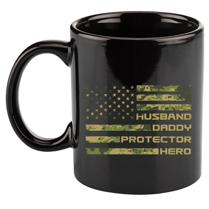 Husband Daddy Protector Hero Camouflage Usa Flag 11oz C Handle Ceramic Mug