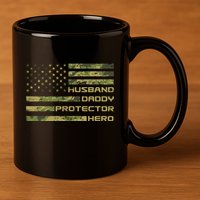 Husband Daddy Protector Hero Camouflage Usa Flag 11oz C Handle Ceramic Mug