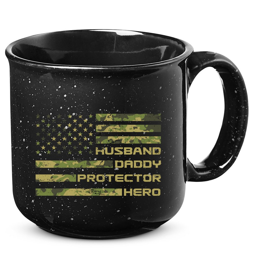 Husband Daddy Protector Hero Camouflage Usa Flag 15oz Campfire Ceramic Mug
