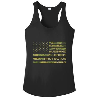 Husband Daddy Protector Hero Camouflage Usa Flag Ladies PosiCharge Competitor Racerback Tank