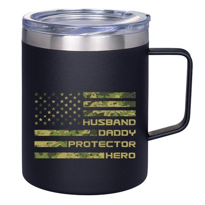Husband Daddy Protector Hero Camouflage Usa Flag 12oz Stainless Steel Coffee Mug