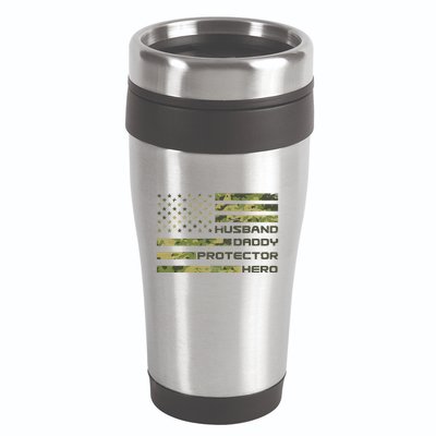Husband Daddy Protector Hero Camouflage Usa Flag 16oz Travel Tumbler