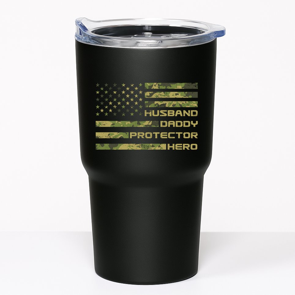 Husband Daddy Protector Hero Camouflage Usa Flag Tumbler