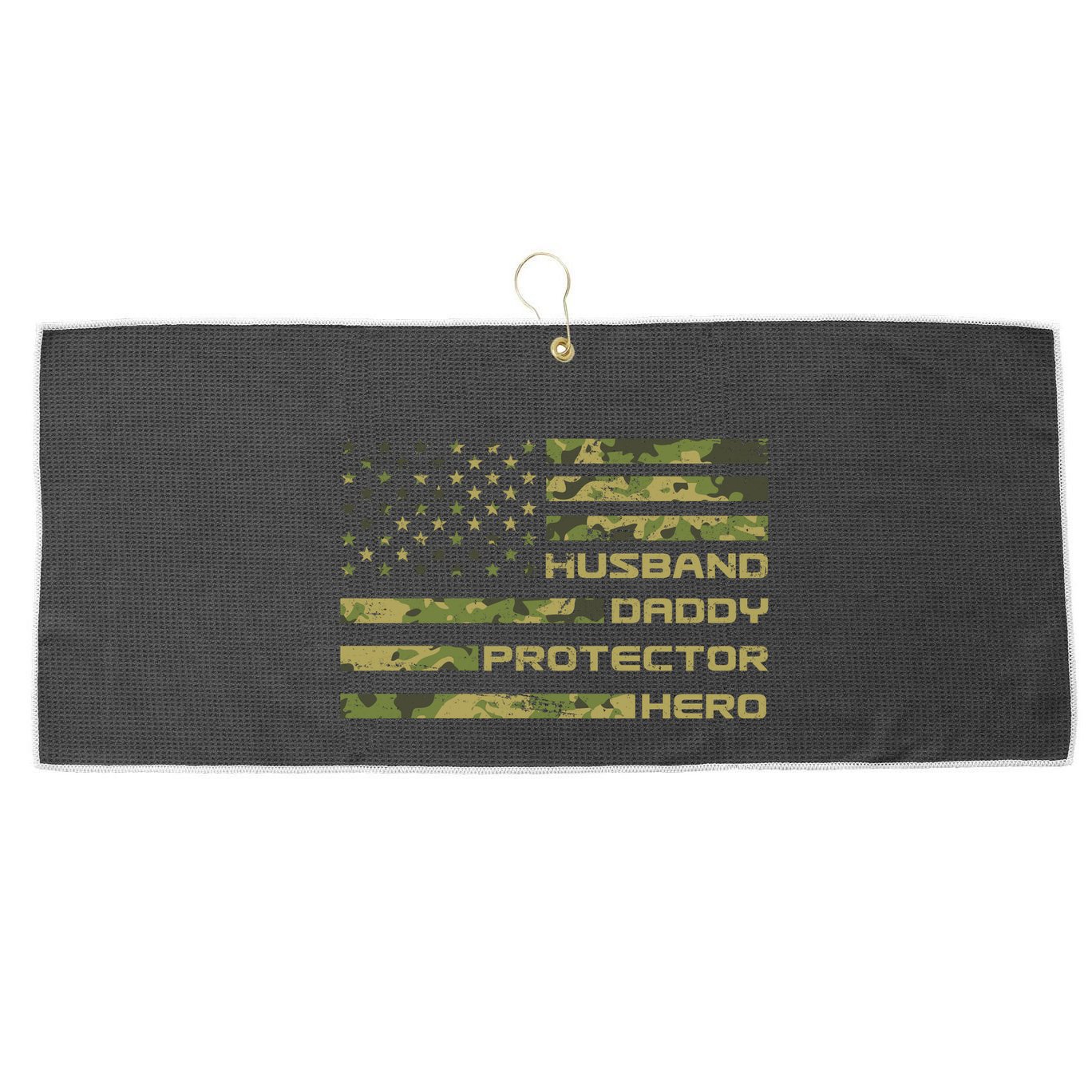 Husband Daddy Protector Hero Camouflage Usa Flag Large Microfiber Waffle Golf Towel