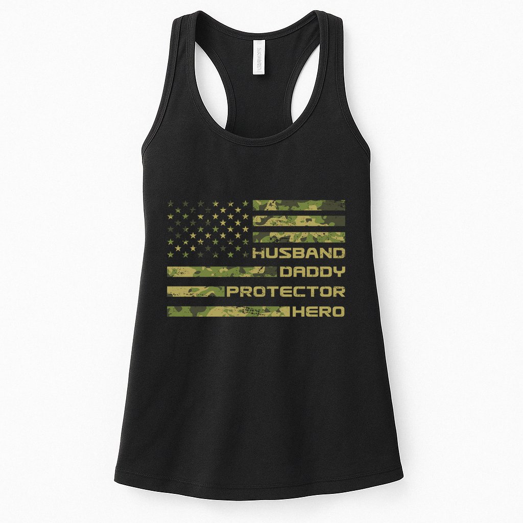 Husband Daddy Protector Hero Camouflage Usa Flag Womens Tank Top