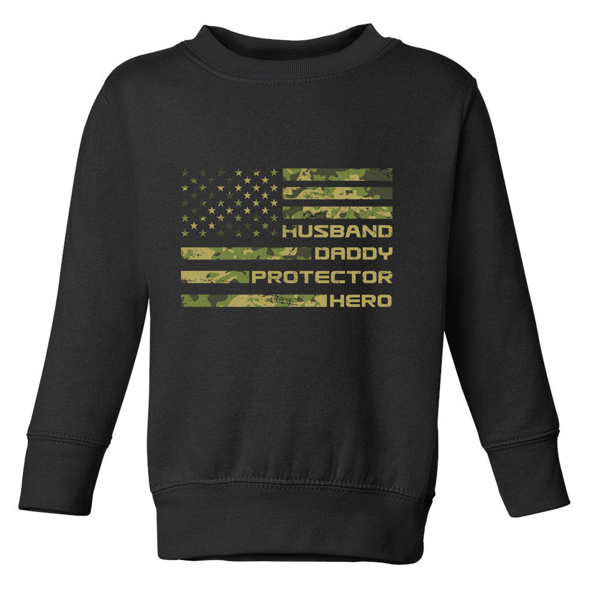 Husband Daddy Protector Hero Camouflage Usa Flag Toddler Sweatshirt
