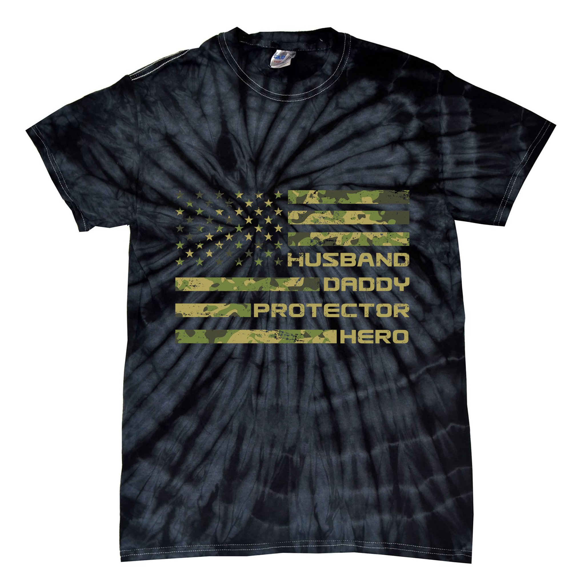 Husband Daddy Protector Hero Camouflage Usa Flag Tie-Dye T-Shirt