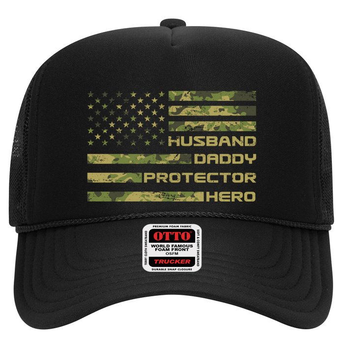 Husband Daddy Protector Hero Camouflage Usa Flag Trucker Hat
