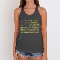 Husband Daddy Protector Hero Camouflage Usa Flag Women's Knotted Racerback Tank