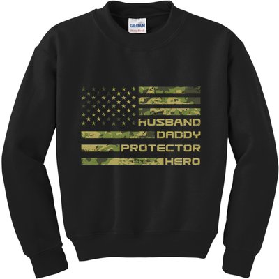 Husband Daddy Protector Hero Camouflage Usa Flag Kids Sweatshirt