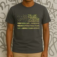 Husband Daddy Protector Hero Camouflage Usa Flag T-Shirt