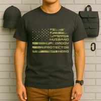 Husband Daddy Protector Hero Camouflage Usa Flag T-Shirt