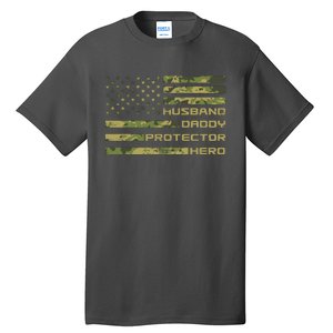 Husband Daddy Protector Hero Camouflage Usa Flag Tall T-Shirt