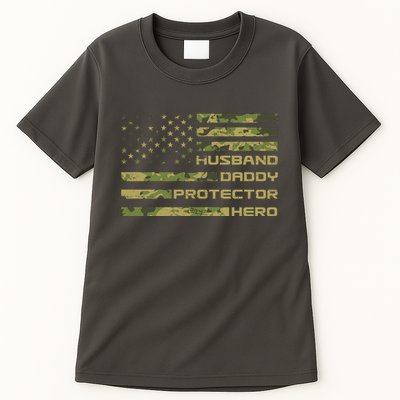 Husband Daddy Protector Hero Camouflage Usa Flag Tall T-Shirt