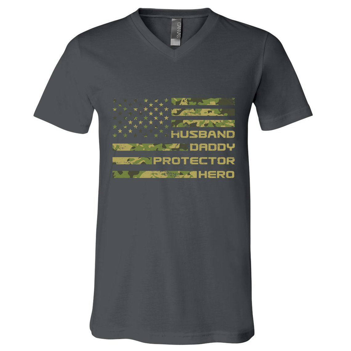 Husband Daddy Protector Hero Camouflage Usa Flag V-Neck T-Shirt