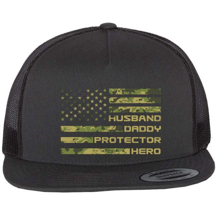 Husband Daddy Protector Hero Camouflage Usa Flag Flatbill Hat