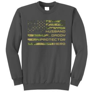 Husband Daddy Protector Hero Camouflage Usa Flag Tall Sweatshirt