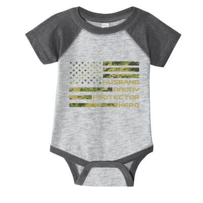 Husband Daddy Protector Hero Camouflage Usa Flag Infant Baby Jersey Bodysuit