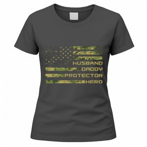 Husband Daddy Protector Hero Camouflage Usa Flag Women's T-Shirt