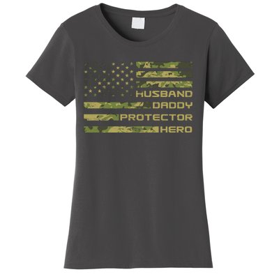 Husband Daddy Protector Hero Camouflage Usa Flag Women's T-Shirt