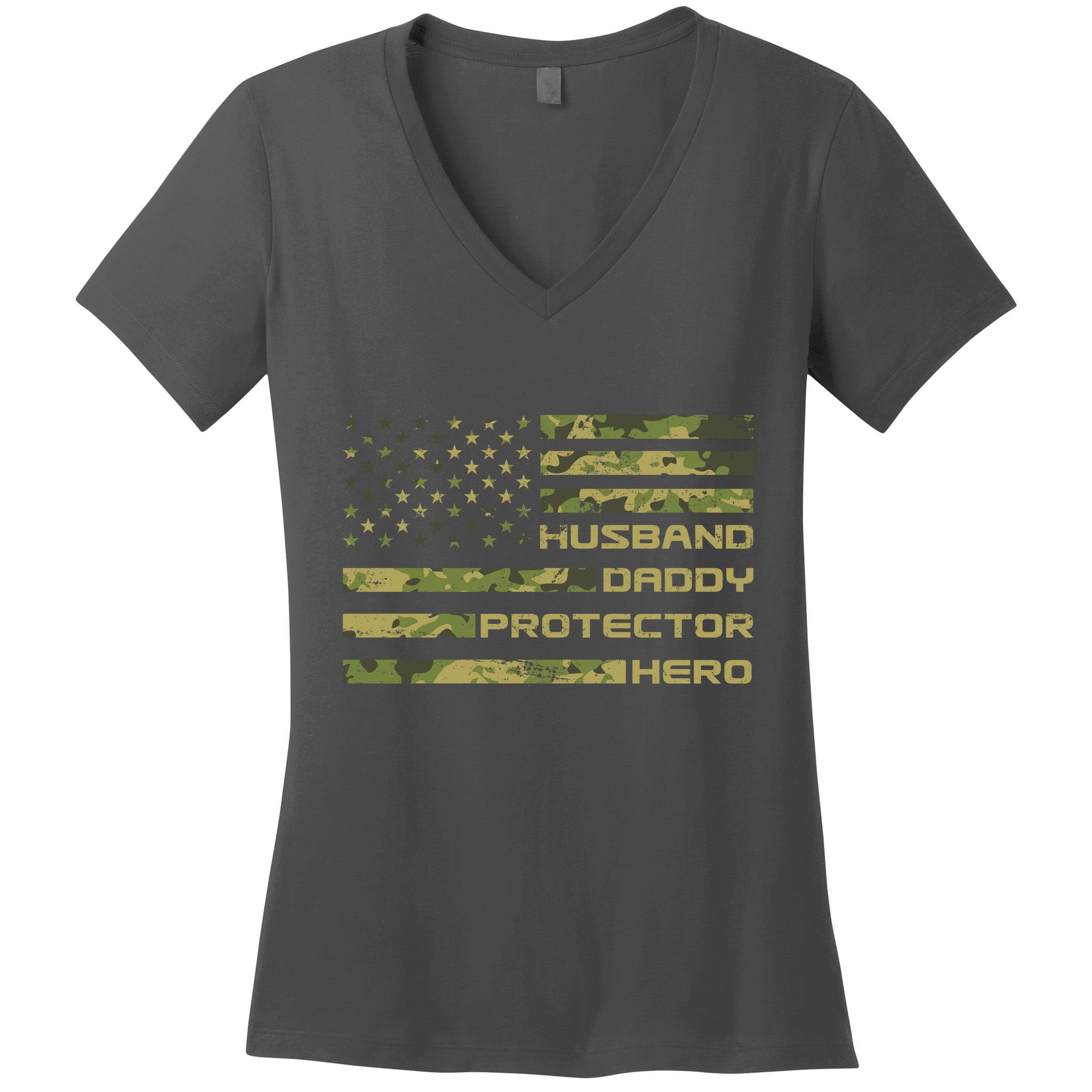 Husband Daddy Protector Hero Camouflage Usa Flag Women's V-Neck T-Shirt