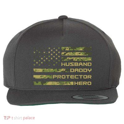 Husband Daddy Protector Hero Camouflage Usa Flag Wool Snapback Cap