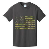 Husband Daddy Protector Hero Camouflage Usa Flag Kids T-Shirt