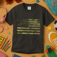 Husband Daddy Protector Hero Camouflage Usa Flag Kids T-Shirt