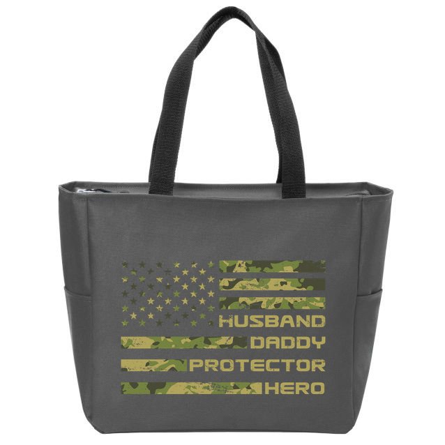 Husband Daddy Protector Hero Camouflage Usa Flag Zip Tote Bag