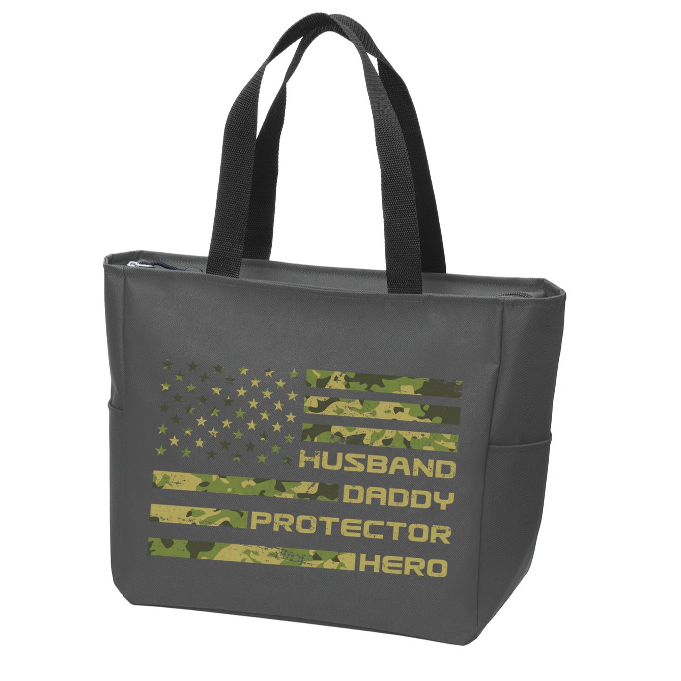 Husband Daddy Protector Hero Camouflage Usa Flag Zip Tote Bag