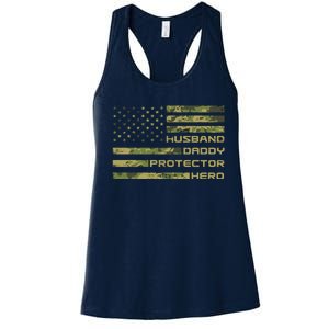 Husband Daddy Protector Hero Camouflage Usa Flag Women's Racerback Tank