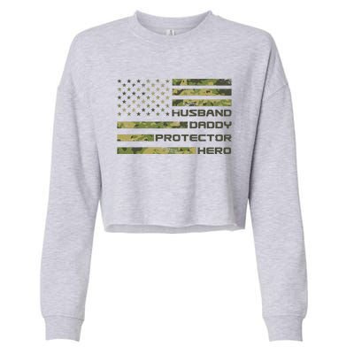 Husband Daddy Protector Hero Camouflage Usa Flag Cropped Pullover Crew