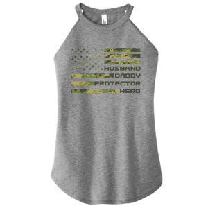 Husband Daddy Protector Hero Camouflage Usa Flag Women's Perfect Tri Rocker Tank