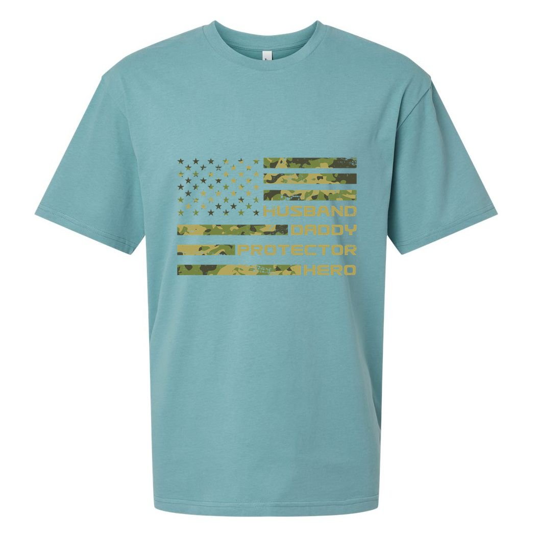 Husband Daddy Protector Hero Camouflage Usa Flag Sueded Cloud Jersey T-Shirt