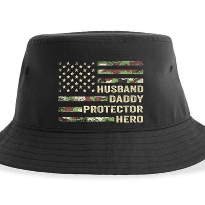 Husband Daddy Protector Hero Fathers Day Camo American Flag Sustainable Bucket Hat