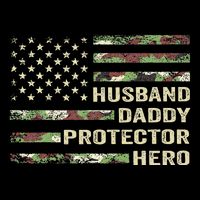 Husband Daddy Protector Hero Fathers Day Camo American Flag Button