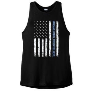 Husband Daddy Protector Hero Us American Flag FatherS Day Ladies PosiCharge Tri-Blend Wicking Tank