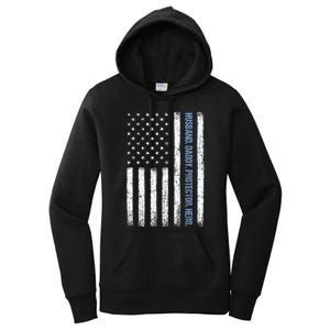 Husband Daddy Protector Hero Us American Flag FatherS Day Women's Pullover Hoodie