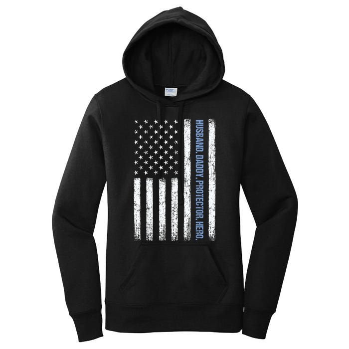 Husband Daddy Protector Hero Us American Flag FatherS Day Women's Pullover Hoodie