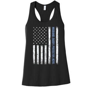 Husband Daddy Protector Hero Us American Flag FatherS Day Women's Racerback Tank