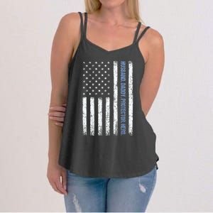 Husband Daddy Protector Hero Us American Flag FatherS Day Women's Strappy Tank