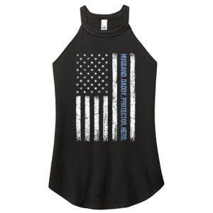 Husband Daddy Protector Hero Us American Flag FatherS Day Women's Perfect Tri Rocker Tank