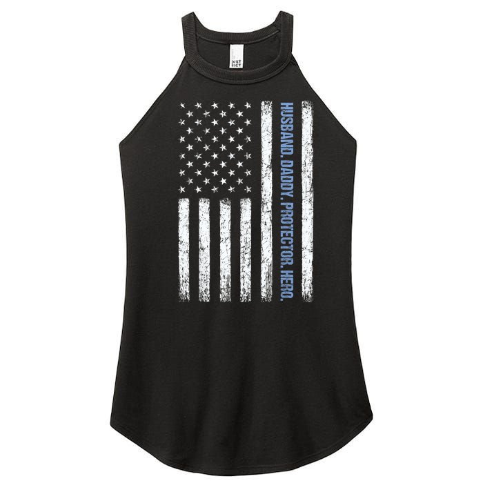 Husband Daddy Protector Hero Us American Flag FatherS Day Women's Perfect Tri Rocker Tank