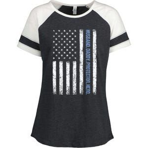 Husband Daddy Protector Hero Us American Flag FatherS Day Enza Ladies Jersey Colorblock Tee