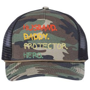 Husband Daddy Protector Hero FatherS Day Gift From Wife Son Retro Rope Trucker Hat Cap