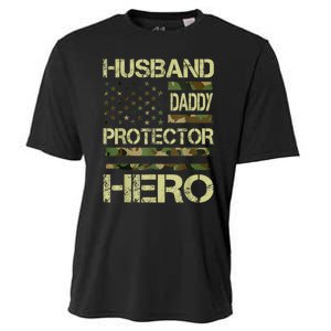 Husband Daddy Protector Hero Camo American Flag FatherS Day Cooling Performance Crew T-Shirt