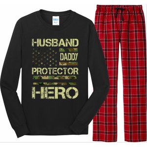 Husband Daddy Protector Hero Camo American Flag FatherS Day Long Sleeve Pajama Set