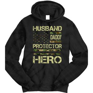 Husband Daddy Protector Hero Camo American Flag FatherS Day Tie Dye Hoodie