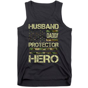 Husband Daddy Protector Hero Camo American Flag FatherS Day Tank Top