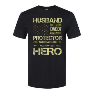 Husband Daddy Protector Hero Camo American Flag FatherS Day Softstyle CVC T-Shirt